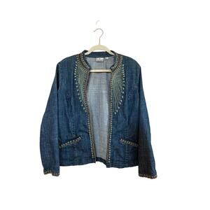 Chico’s Heritage Beaded Denim Jacket Women’s Size 1 (S/8) Inkspill Indigo